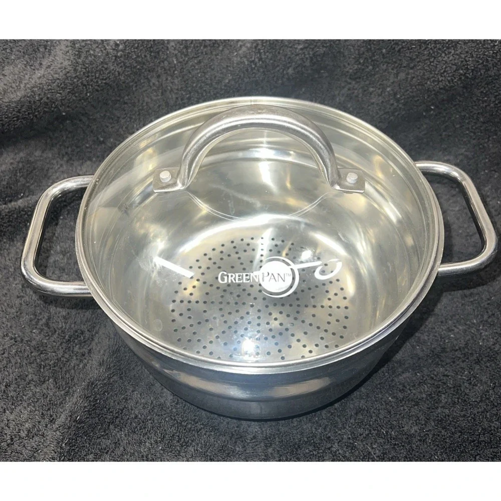 GreenPan Stainless Steel Steamer Insert with Glass Lid 8 Inch Universal Pot Fit
